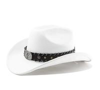 Générique Chapeau Cowboy Denim et Cuir pour Femme Homme Style Occidental Rétro avec Boucle de Ceinture Large Bord pour Ranch, Fêtes et Tenue Western (Blanc)