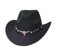 Générique Chapeau Cowboy Femme Chapeau Western Homme à Large Bord en Feutre avec Bandeau Taureau pour Costume Texan pour fête de Mariage Chapeaux Ouest Unisexe Taille Unique (Black, One Size)