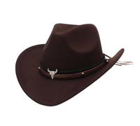 Générique Chapeau Cowboy Style Western Chapeau Tête de Bœuf Chapeau Jazz Ethnique Couvre Chef Décoré(Coffee, M)