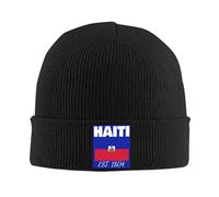 Générique Chapeau d’Hiver Unisexe Haïti EST 1804 Indépendance Drapeau haïtien Chapeaux tricotés Tuques Chauds d’Hiver Casquettes Unisex Bonnets en Maille Bonnets Cadeaux de Mode