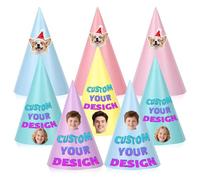 Générique Chapeau d'anniversaire personnalisé avec visage pour fête, chapeau conique adulte lors d'anniversaire et fête de mariage, décoration en 6-36 pièces, chapeau amusant à photo customisée