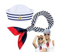 Générique Chapeau de Capitaine - de Chapeau de Rayé Bleu Foulard Carré, Costume de | Casquette de - Costume de bateau pour hommes et femmes - Robe de capitaine - Fête amusante pour les