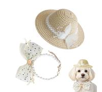 Générique Chapeau De Chien | Collier de Perles et Nœud Papillon Animal - Lot Ensemble Chapeau Été Ajustable Chien | pour Chaton et Grandes Moyennes Races Accessoires Photo Plage Fête Promenade