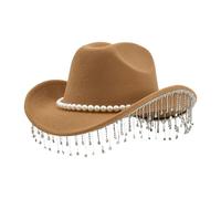 Générique Chapeau De Cowboy À Strass - Couvre-Chef Élégant À Large Bord - Occidental À Strass Avec Perles | Pour Festival Carnaval Concert Mariage Fête Célébration Cosplay