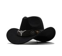 Générique Chapeau de Cowboy Classique Western pour Homme et Femme à Large Bord en Feutre avec Bandeau Taureau Chapeau de Cowboy Femme Chapeau Western Homme Jazz Vetement