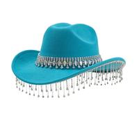 Générique Chapeau De Cowboy Femme élégant Western avec Grandes Franges Rondes en Précieuses Et des Décorations Strass, Chapeaux de Jazz pour Les Carnaval et Fête à Thème