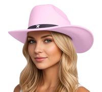Générique Chapeau de Cowboy Occidental Creux en Laine pour Femme à la Mode Classique en Polyester avec Ceinture à Pompon Chapeau de Soleil d'été Accessoires pour Festivals, Concerts, Soleil Plage