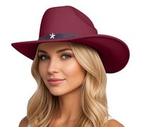 Générique Chapeau de Cowboy Occidental Creux en Laine pour Femme à la Mode Classique en Polyester avec Ceinture à Pompon Chapeau de Soleil d'été Accessoires pour Concerts, Soleil Plage, Festivals