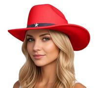 Générique Chapeau de Cowboy Occidental Creux en Laine pour Femme à la Mode Classique en Polyester avec Ceinture à Pompon Chapeau de Soleil d'été Accessoires pour Concerts, Soleil Plage, Festivals