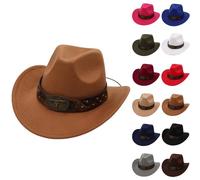 Générique Chapeau de Cowboy pour Femme et Homme Couleur Unie Bordure Chapeau à Large Bord Accessoires Costume de Cowboy pour Adultes et Femmes Western Chapeaux en Feutre