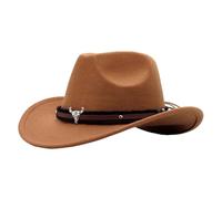 Générique Chapeau de Cowboy pour Femme Le Rancher Western Chapeau en Feutre Chapeaux Fedora à Large Bord avec Boucle de Ceinture Rétro Unisexe Chapeaux Roulé (Khaki, M)