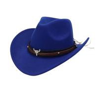 Générique Chapeau de Cowboy pour Femme Le Rancher Western Chapeau en Feutre Chapeaux Fedora à Large Bord avec Boucle de Ceinture Rétro Unisexe Chapeaux Roulé (Blue, M)