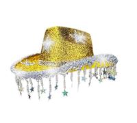 Générique Chapeau de cowboy western orné de strass brillants et de franges, idéal pour une soirée disco, un festival de musique country ou un spectacle sur scène. (Yellow, One Size)