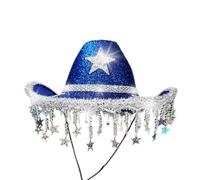 Générique Chapeau de cowboy western orné de strass brillants et de franges, idéal pour une soirée disco, un festival de musique country ou un spectacle sur scène. (Blue, One Size)