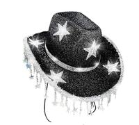 Générique Chapeau de cowboy western orné de strass brillants et de franges, idéal pour une soirée disco, un festival de musique country ou un spectacle sur scène. (Black, One Size)