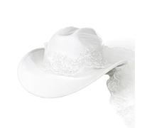 Générique Chapeau de Cowgirl Mariée - avec Un Voile Blanc d'EVJF,Chapeau Cowboy Mariée EVJF - pour Mariage À La Plage en Été Une Fête Prénuptiale Une Robe Un Anniversaire pour Les Femmes Et Filles