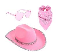 Générique Chapeau de Cowgirl Pailleté,Chapeau de Déguisement Costume - Coiffe Pailletée avec Bandana et Lunettes,Pour Fêtes Déguisées Carnaval Concert Festival Style Western