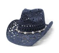 Générique Chapeau de Cowgirl Western en Raphia Naturel, Modèle Panama Anti-UV avec Bande Perles, Style bohème Coachella, Parfait pour la Plage, Le Voyage et la pêche
