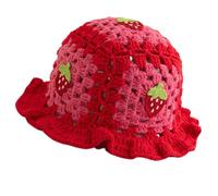 Générique Chapeau de Fraise, Chapeau Shortcake aux Fraises, Chapeaux de Seau au Crochet pour Femmes pour Noël, Chapeau de Fraise tricoté Respirant
