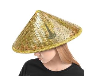 Générique Chapeau de Paille Chinois - Chapeau Artisanal en Rotin | Modèle Léger et Rétro en Paille avec Jugulaire pour Plein Air, Camping, Plage, Voyage et Vacances