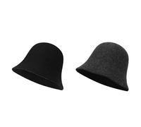 Générique Chapeau de pêcheur coréen en Laine Double Face for Femmes, Chapeau Seau Polyvalent, Chaud et Confortable, Grande circonférence de la tête(Black)