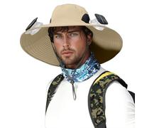 Générique Chapeau De Soleil avec Ventilateur Solaire, Large Bord Extérieur Chapeau De Soleil Extérieur À Large Bord avec 2 Ventilateurs Solaires pour Hommes Femmes UPF 50 Détachable