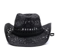Générique Chapeau De Soleil Style Cowboy en Paille Creuse Légère Anti UV avec Sangle Anti Glisse Disponible en Beige Noir Bleu Marine Blanc pour La Plage Les Randonnées Et Les Fêtes À Thème Western