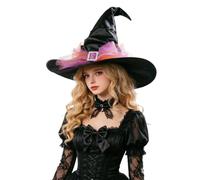 Générique Chapeau de Sorcière d'Halloween, Chapeau de Sorcière Plissé Noir avec Pendentif, Chapeaux de Sorcières, Accessoires de Sorcières pour Carnaval, Halloween, Fête à Thème, Mascarade