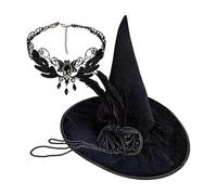 Générique Chapeau De Sorcière | Ensemble collier et couvre-chef à gemmes | Accessoires costume sorcière | Pour la tenue la fête le carnaval le jeu de rôle mascarade maman dame les adolescentes