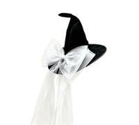 Générique Chapeau de sorcière gothique sombre en maille avec nœud papillon pour costume d'Halloween, cosplay féminin, soirée médiévale occulte (White, One Size)