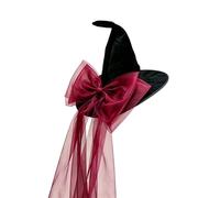 Générique Chapeau de sorcière gothique sombre en maille avec nœud papillon pour costume d'Halloween, cosplay féminin, soirée médiévale occulte (Red, One Size)