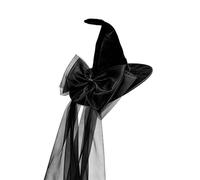 Générique Chapeau de sorcière gothique sombre en maille avec nœud papillon pour costume d'Halloween, cosplay féminin, soirée médiévale occulte (Black, One Size)