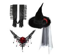 Générique Chapeau de Sorcière | Set Gants Gothiques Fantaisie Et Collier Rose | Bandeau De Sorcière En Dentelle | pour décorations de fête, cosplay, performance, mascarade, tenue, maison, porche