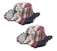 Générique Chapeau en Chanvre Patchwork Champignons Multicolores avec Poche Cachée, Chapeau Bob Patchwork Effiloché, Chapeau de Soleil Bohème pour Plage, Festival, Hommes et Femmes (2 pcs)