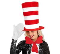 Générique Chapeau Haut De Forme Chat - Haut - De - Forme Rouge | Kit Accessoire Déguisement Chat Avec Haut-de-Forme - Pour Halloween Et Journée Du Livre