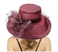Générique Chapeau Mariage Été Organza Soleil Chapeau avec 3D Brodé Fleurs Large Bord Anti-UV Protection Chapeaus Mariage Chic Léger Chapeaus pour Voyage Plage Cérémonie