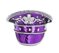 Générique Chapeau Militaire À Paillettes Brillantes pour Hommes Femmes, Casquette de Capitaine Punk À Paillettes, Chapeaux à Paillette pour Fête, Chapeau de Fête Casquette Marine pour Carnaval