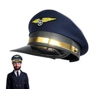 Générique Chapeau Pilote 18cm Adulte | Casquette Aviateur Réglable Bleu Marine Bord Or Capitaine Vol Costume Accessoire Profession Fête Thème Carnaval Déguisement Scène Style