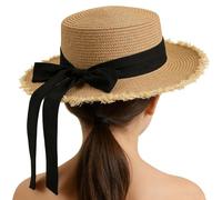 Générique Chapeau Plage,Large Bord, Protection UV, Casquette Vacances,Chapeau de Paille à nœud - pour Femmes Dehors mer croisière Piscine Jardinage Mariage fête Picnic Trajet Quotidien