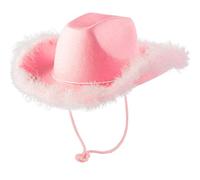Générique Chapeau Rose avec Plume Duveteux Plume Bord Taille Adulte Chapeau De Cowboy avec des Plumes pour Costume Party Jouer Habiller des Tenues pour Les Femmes Bonnet Tricoté (Z_Pink, One Size)