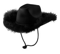 Générique Chapeau Rose avec Plume Duveteux Plume Bord Taille Adulte Chapeau De Cowboy avec des Plumes pour Costume Party Jouer Habiller des Tenues pour Les Femmes Bonnet Tricoté (Z_Black, One Size)