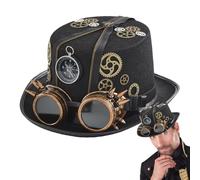 Générique Chapeau Steampunk Avec Lunettes - 13cm Haut-de-Forme Gothique Vintage | Costume De Voyageur Du Temps Pour Hommes | Accessoire Halloween Déguisement Bal Masqué Fête Adulte Cosplay