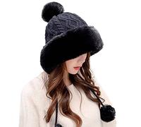 Générique Chapka en Fourrure Femme Chaude et Epaisse Bonnet Tricot Toque de Style Russe Bonnets Grosse Maille Chapeaux en Peluche Casquette Hiver avec 3 Pompons