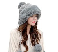 Générique Chapka en Fourrure Femme Chaude et Epaisse Bonnet Tricot Toque de Style Russe Bonnets Grosse Maille Chapeaux en Peluche Casquette Hiver avec 3 Pompons