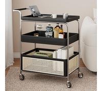 Générique Chariot à roulettes Utilitaire avec Panier de Rangement, Chariot de Service Mobile a Verrouillables, Table de Rangement Multifonctionnelle for Salon, Cuisine, Bar et Bureau