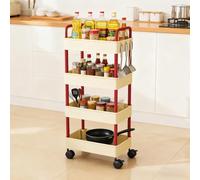 Générique Chariot de Rangement à roulettes, Chariot de Cuisine à 4 Niveaux, Étagères en Plastique avec poignée, étagère de Rangement pour Cuisine, Salle de Bain, Bureau, goûter, cosmétiques (Red)