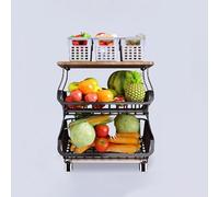 Générique Chariot de Rangement de Cuisine à roulettes - Étagère de Rangement avec paniers en Fil métallique. Panier à légumes empilable à 3 Niveaux en métal avec Plateau en Bois et roulettes, étagère