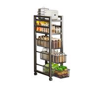 Générique Chariot De Rangement Mince Noir,Chariot Roulant Organisateur À 3/4/5 Niveaux,étagère De Rangement avec Panier Coulissant,for Les Endroits Étroits De La Salle Bain(Style 4-Width 32cm)