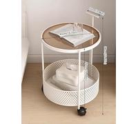 Générique Chariot Utilitaire à roulettes, Table Basse à 2 Niveaux avec poignée et Panier de Rangement, étagères de Rangement Rondes en Verre for Le Salon(Black)