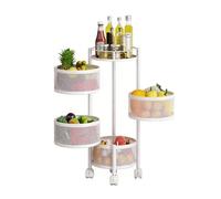 Générique Chariots D'étagère De Support De Stockage en Acier Au Carbone,étagère Rotative for Fruits Et Légumes,Panier De Rangement avec 4 roulettes De Frein,for Cuisine(White,5 Tiers)